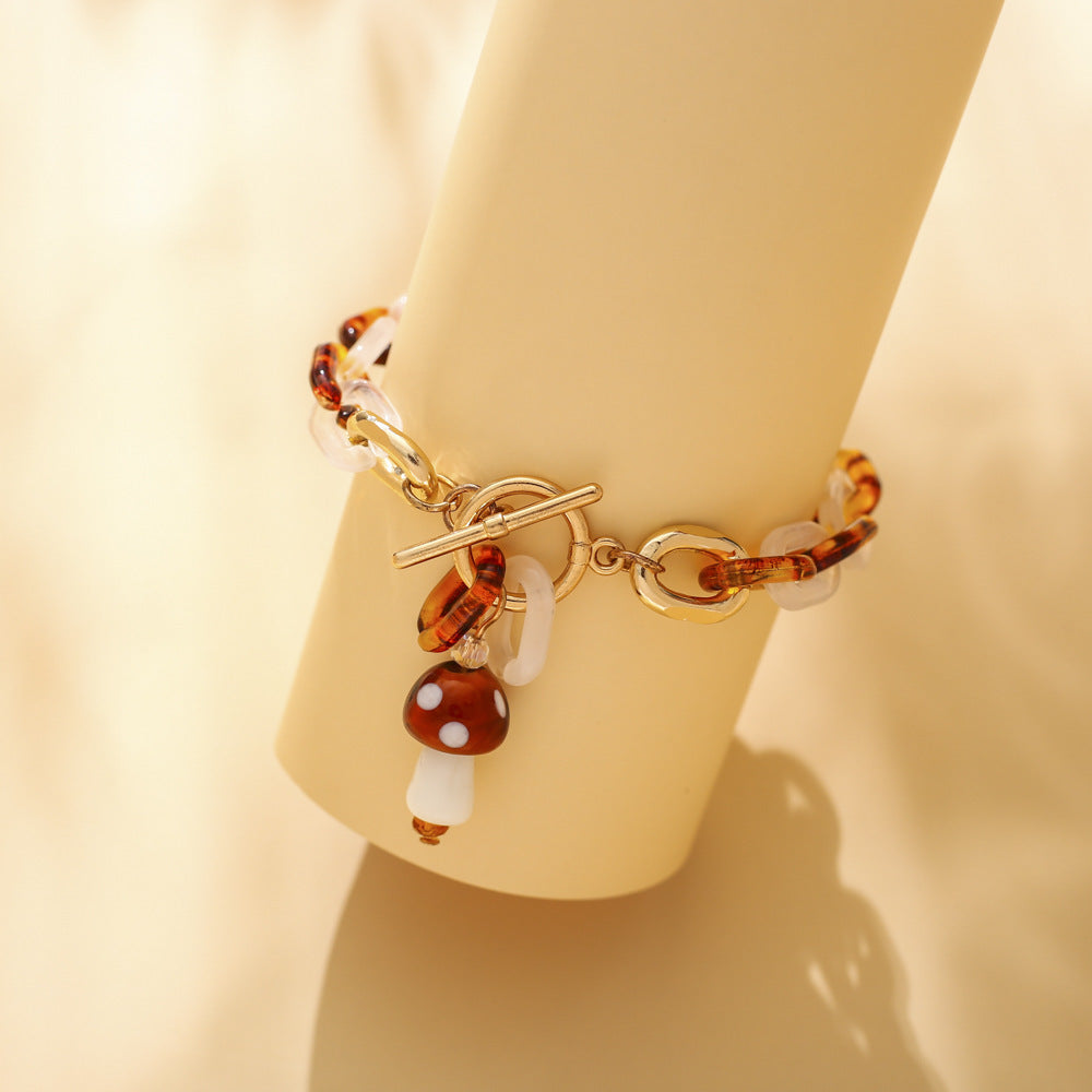 Resin Chain Bracelet Leopard Print Mushroom Image Bangle Chic Artistic Design Fashion Statement Timeless Style