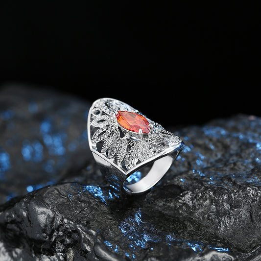 Couple Ring Fashion Diamond Ring Colored Leaf Ring with AAA Zircon Rhinestones Exquisite Workmanship Polished Surface Environmental Protection Safety Jewelry