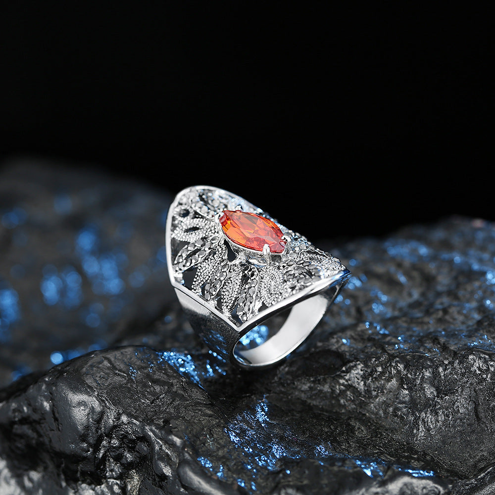 Couple Ring Fashion Diamond Ring Colored Leaf Ring with AAA Zircon Rhinestones Exquisite Workmanship Polished Surface Environmental Protection Safety Jewelry