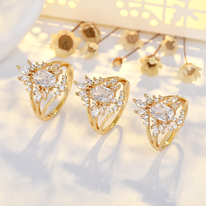 Womens Zircon Water Drop Geometric Copper Ring Micro Inlay Jewelry For Daily Wear Geometric Inlay Sparkle Glow