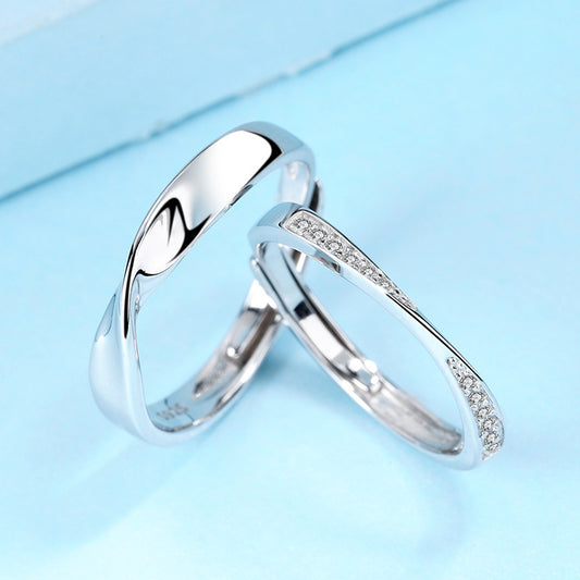 Sterling Silver Couple Rings Set Adjustable For Men Women