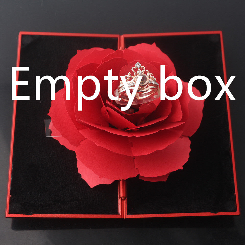 Couple Rings Romantic Projection I Love You In 100 Languages Copper Ring Set With Exquisite Rose Exquisite Box