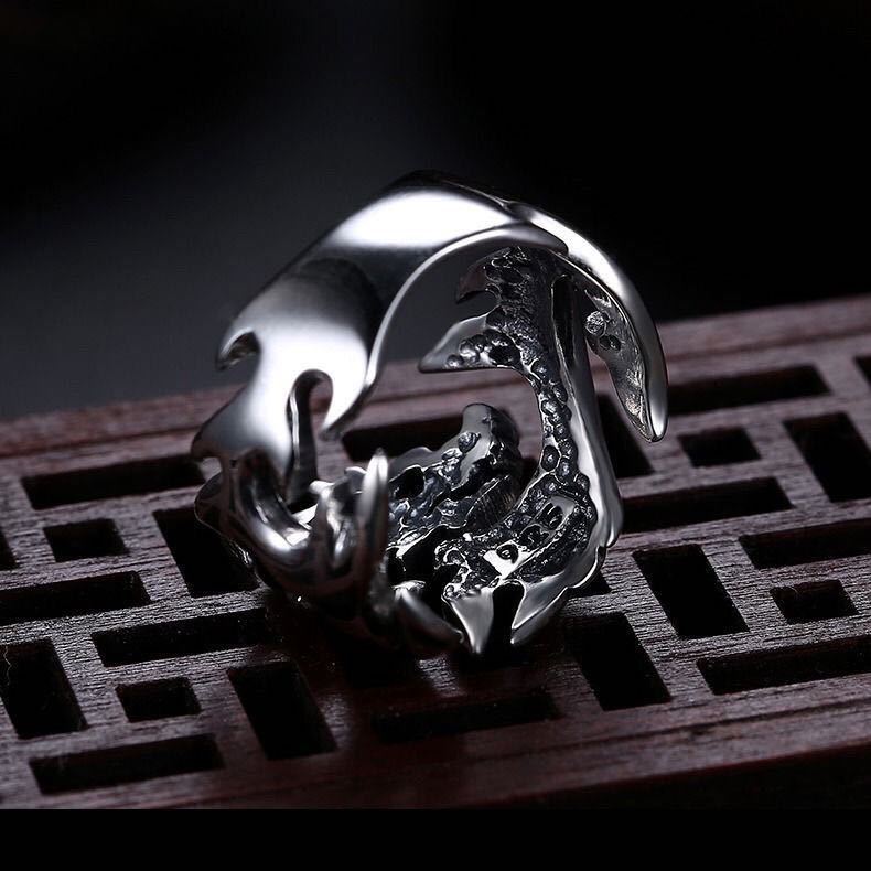 Mens Vintage Dragon Ring Silver Plated Zodiac Jewelry Retro Style Gift for Anniversary Ideal Keepsake Accessory
