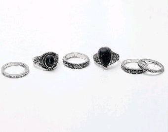 Women Ring Set Vintage Turquoise Mosaic Stackable Jewelry Bohemian Inspired Alloy Plated Gemstone Fashion Jewelry