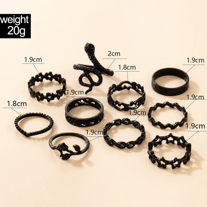 Womens Ring Set Vintage Star Ring Rose Ring Flower Ring Snake Ring Alloy Ring European Hollow Design 10 Pieces