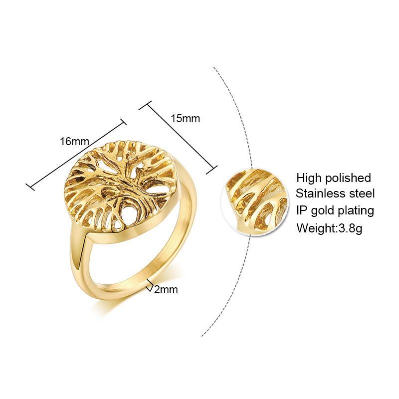 Womens Stainless Steel Tree Of Life Ring Engravable Golden For Anniversary Engagement Gift Jewelry Size 6 7 8 US