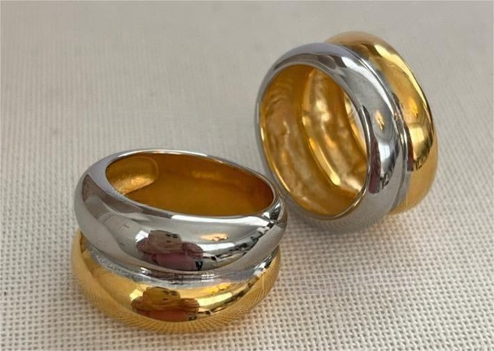 Women Titanium Steel Ring With Contrast Color Durable Wide Geometric Ring Fashion Jewelry Classic Modern Grace