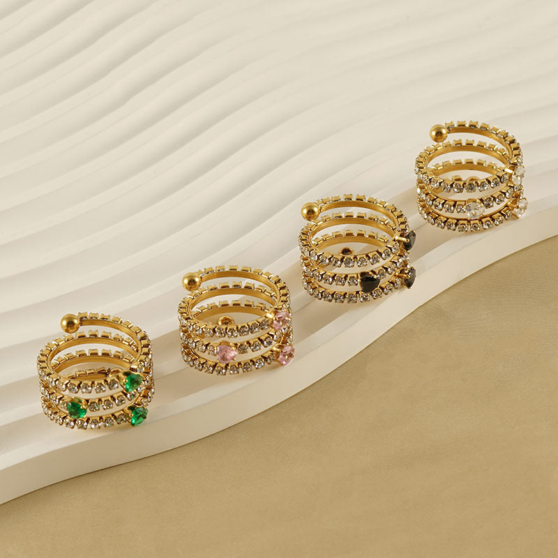 Women's Stainless Steel Ring 18K Gold Plated Full Diamond Multilayer Inlaid Zirconium Geometric Ring Fashion Jewelry for Women Girls Party