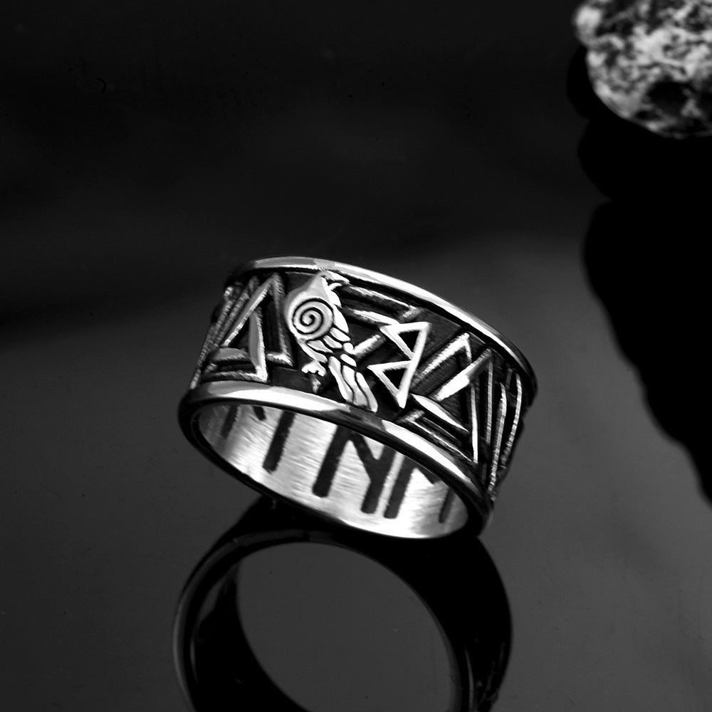 Mens Retro Crow Design Geometric Stainless Steel Ring Personalized Durable Fashion Accessory Collector Quality