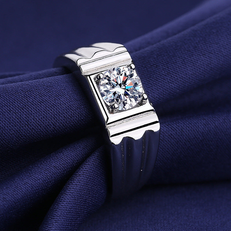 U Shaped Ring Adjustable Opening Platinum Plated Copper Ring Inlaid With Imitation Moissanite Geometric Design