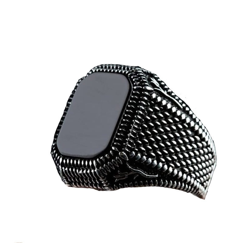 Mens Vintage Geometric Ring Alloy Electroplated With Black Artificial Gemstones European American Design Style Trend
