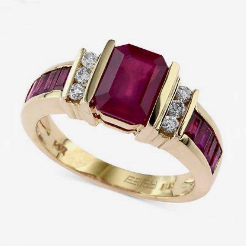 Gold Alloy Ring With Red Zircon Inlay Floral Mosaic Design Fashion Jewelry Gift For Women Ideal Gift Accessory