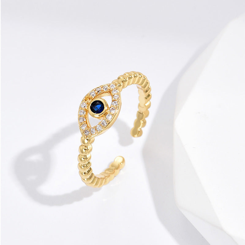 Womens Blue Eyes Copper Ring Water Drop Shape Electroplated Jewelry Trendy Unique Design Fashion Accessory Ring