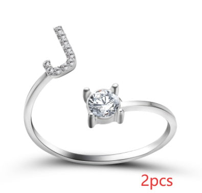 Womens Initial Letter Ring Adjustable Vintage Jewelry Zircon Accents Alloy Rhinestone Ring Perfect For Gifting