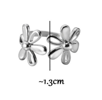 Adjustable Copper Daisy Ring Silver Electroplated Ellipse Flower Design Ins Style Jewelry For Women Daily Wear