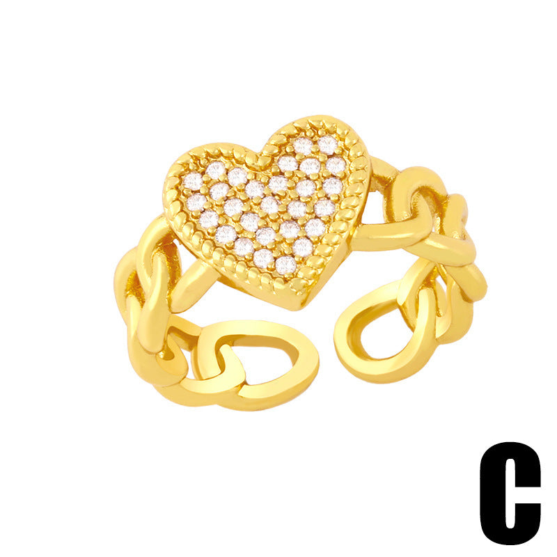 Womens Zircon Butterfly Five Point Star Chainring Gold Plated Copper Adjustable Dainty Elegant Fashion Jewelry