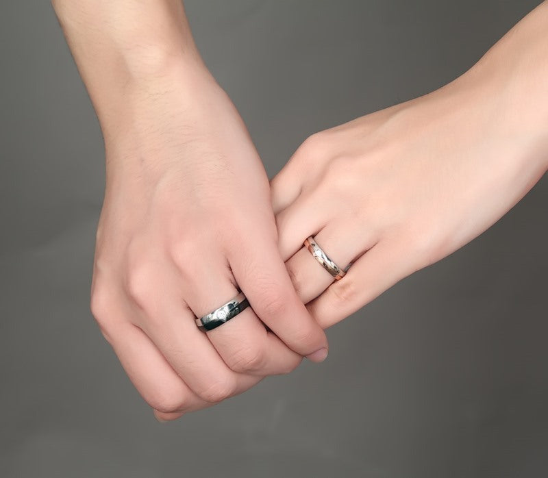 Stainless Steel Couple Ring Geometric Design Korean Style Wedding Gift Set for Partners for Modern Style Looks