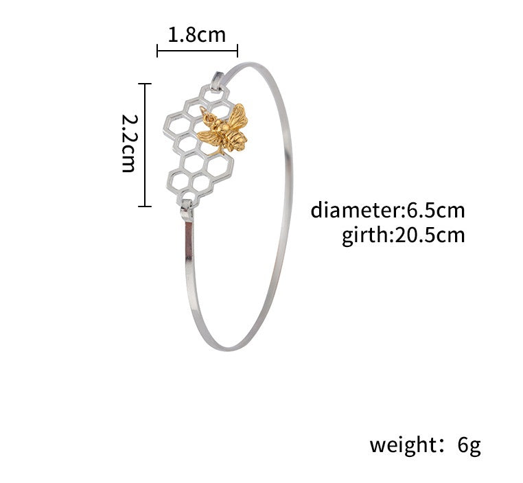 Womens Honeycomb Bracelet Alloy Jewelry With Bee Insect Design Gold Silver Tone Simple Elegant Gift For Her XL