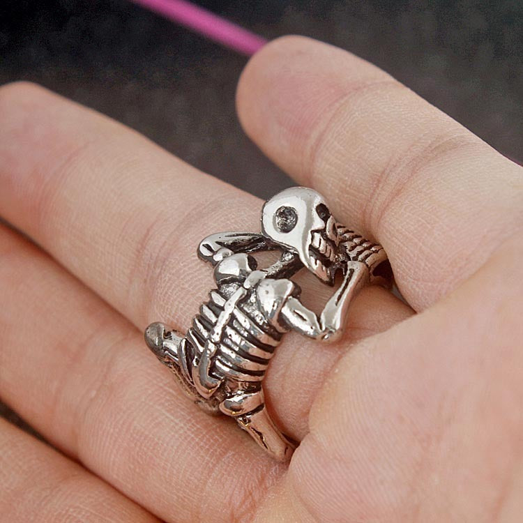Mens Skull Ring Open Style Alloy Electroplated Cartoon Character Ring European American Trade Fair Rugged Gift