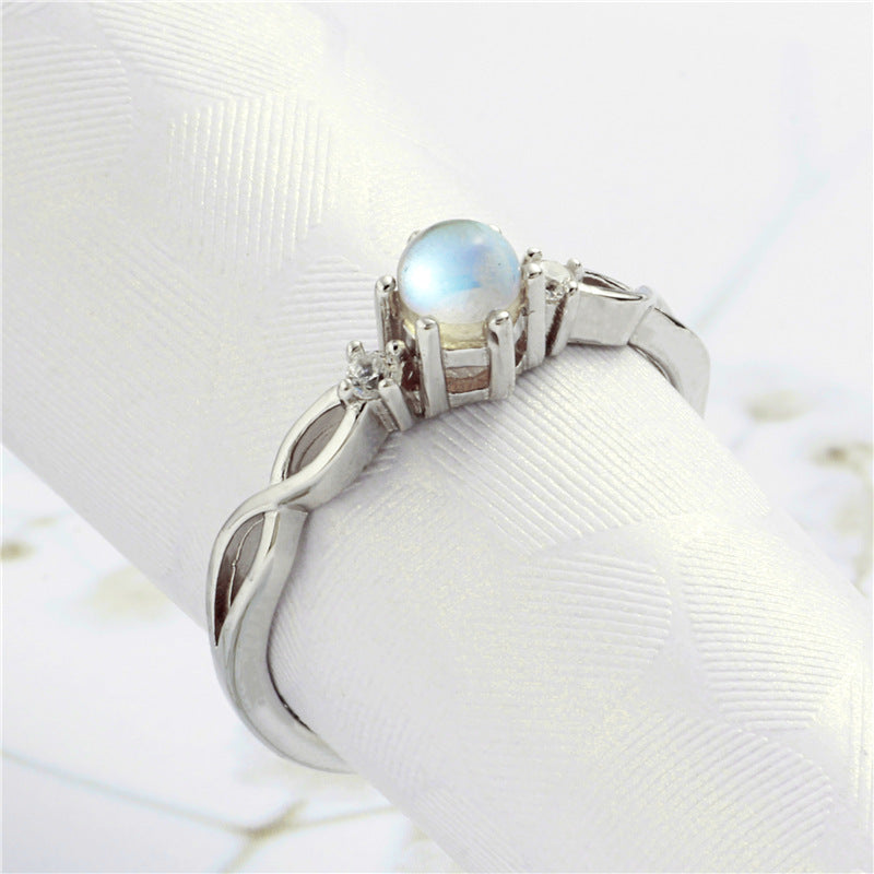 Womens Moonstone Sterling Silver Inlay Ring With Open Adjustable Band Wave Point Design Perfect Gift For Her Everyday