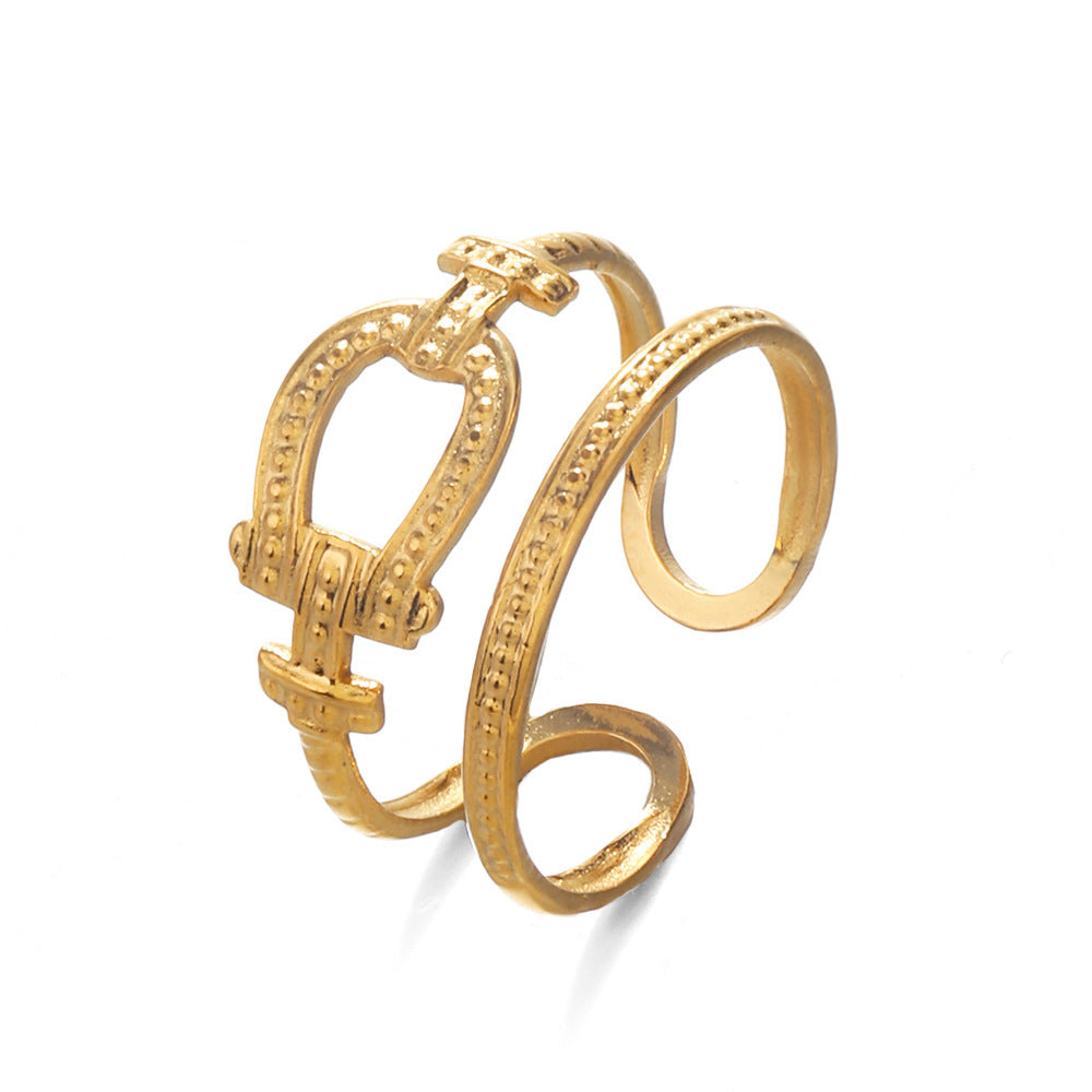 Gold Plated Ring Double Stainless Steel Geometric Design Jewelry Fashion Ring European American Style Classics