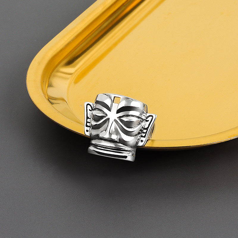Copper Ring With Ancient Mask Design Adjustable Electroplated Jewelry For Daily Wear And Style Modern Statement