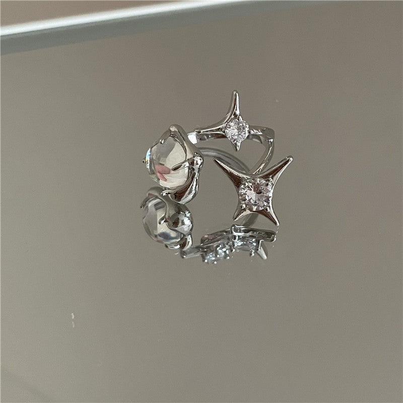 Womens Adjustable Rhinestone Star Ring with Opal Accents Geometric Copper Ring Sparkling Gems for Everyday Wear