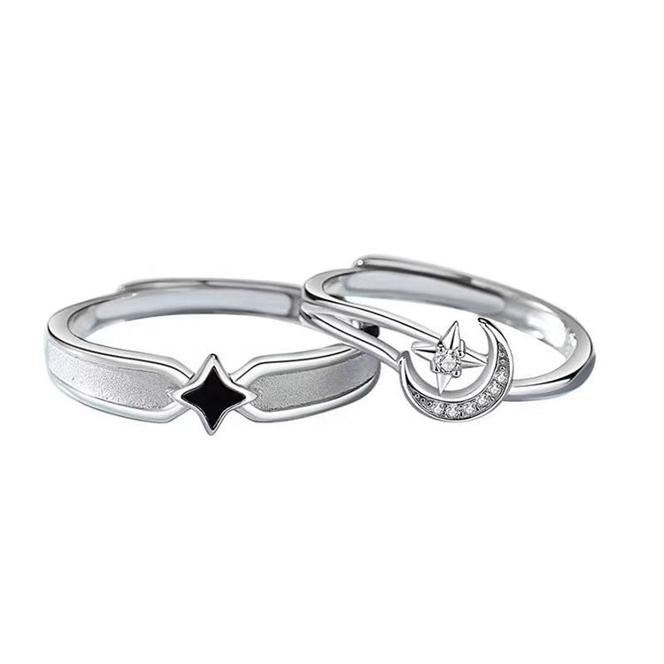 Adjustable Couple Rings Zircon Constellation Design Sterling Silver Plated Copper For Him And Her Gift Box Included