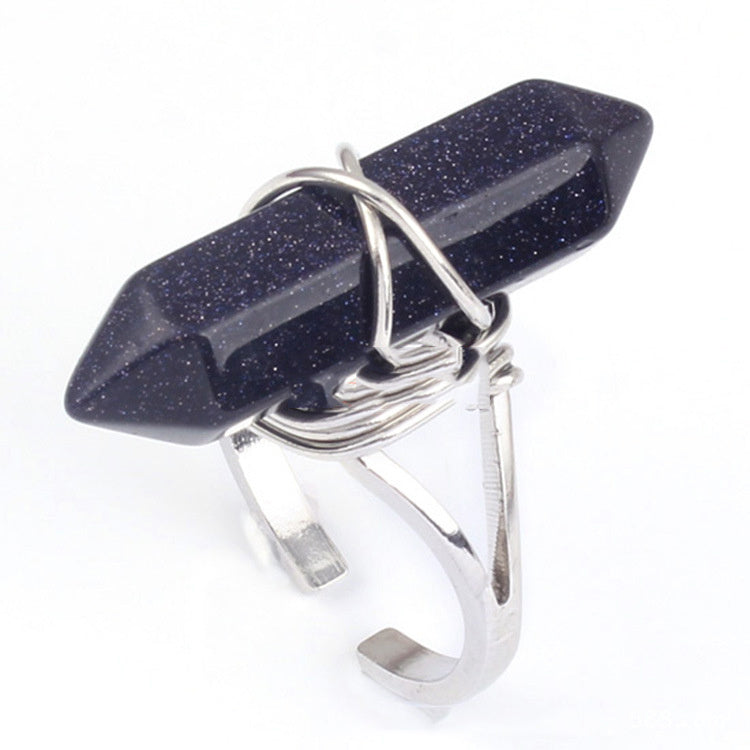 Natural Crystal Hexagon Pillar Ring Copper Band Jewelry For Women And Men European Fashion American Style Gift