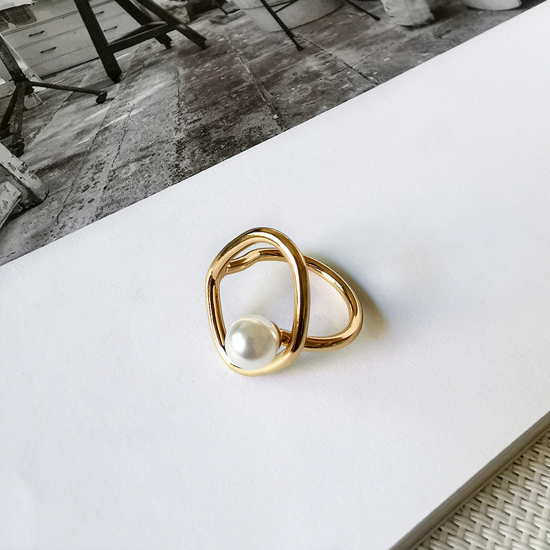 Dainty Faux Pearl Ring Adjustable Gold Plated Geometric Minimalist Jewelry For Women Gift Idea Elegant Gift For