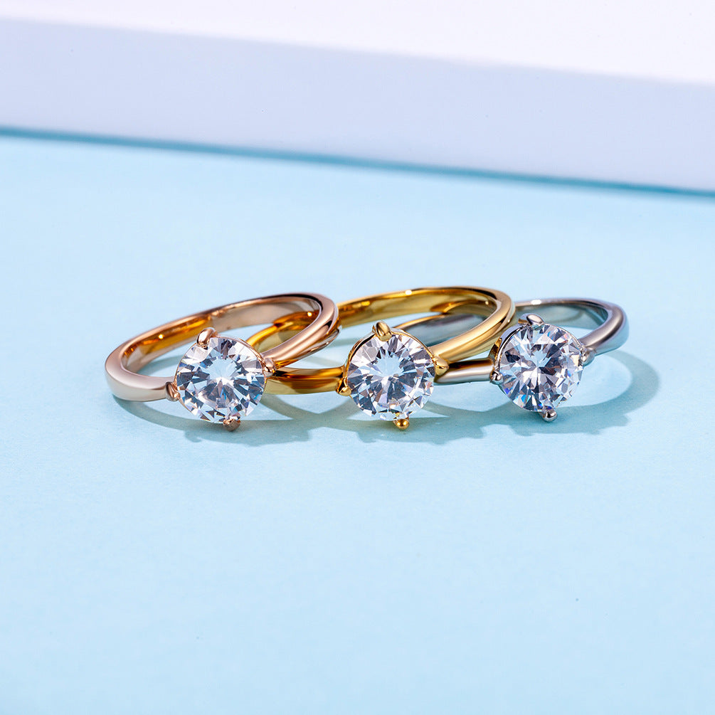 Titanium Steel Inlaid Zircon Diamond Ring For Women