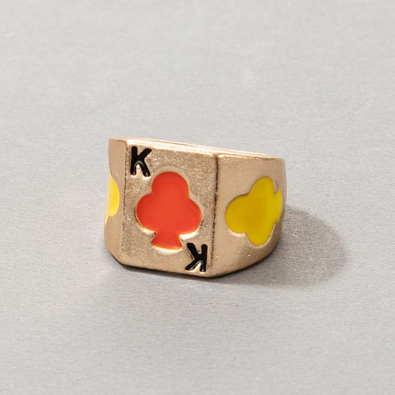 Bohemian Cartoon Ring Dripping Oil Alloy Heart Shaped Ring With Floral Daisy Or And Rainbow Elements For Women