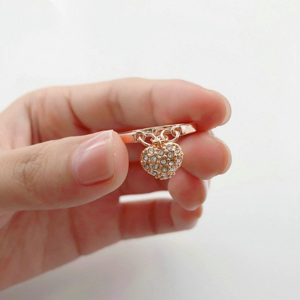 Women Heart Pendant Ring Zircon Inlaid Copper Jewelry Gift