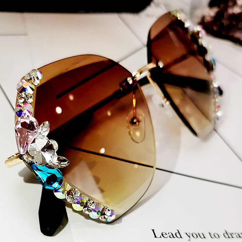 Womens Sunglasses UV400 Resin Lens Rhinestone Decor Plate Frame Neon Gray Diamond Casual Everyday Style Trendy