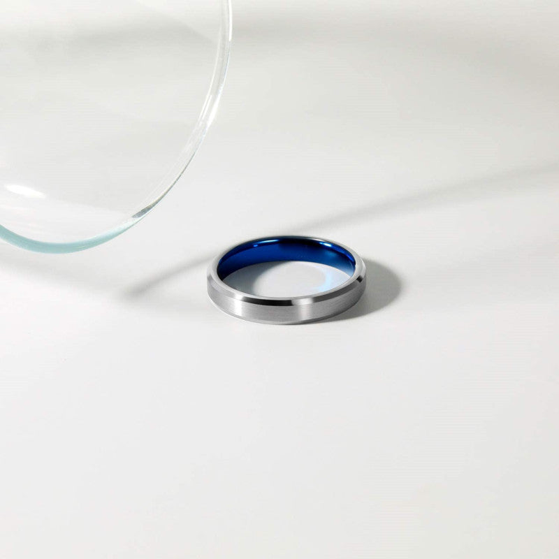 Stainless Steel Ring With Inner Blue Silver Geometry Design Band For Men Or Women Unisex Creative Jewelry Accessory