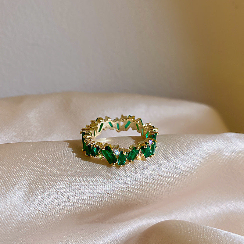 Gold Electroplated Zircon Ring With Man Made Diamond Crystal Copper Adjustable Korean Style Geometric LookGlow