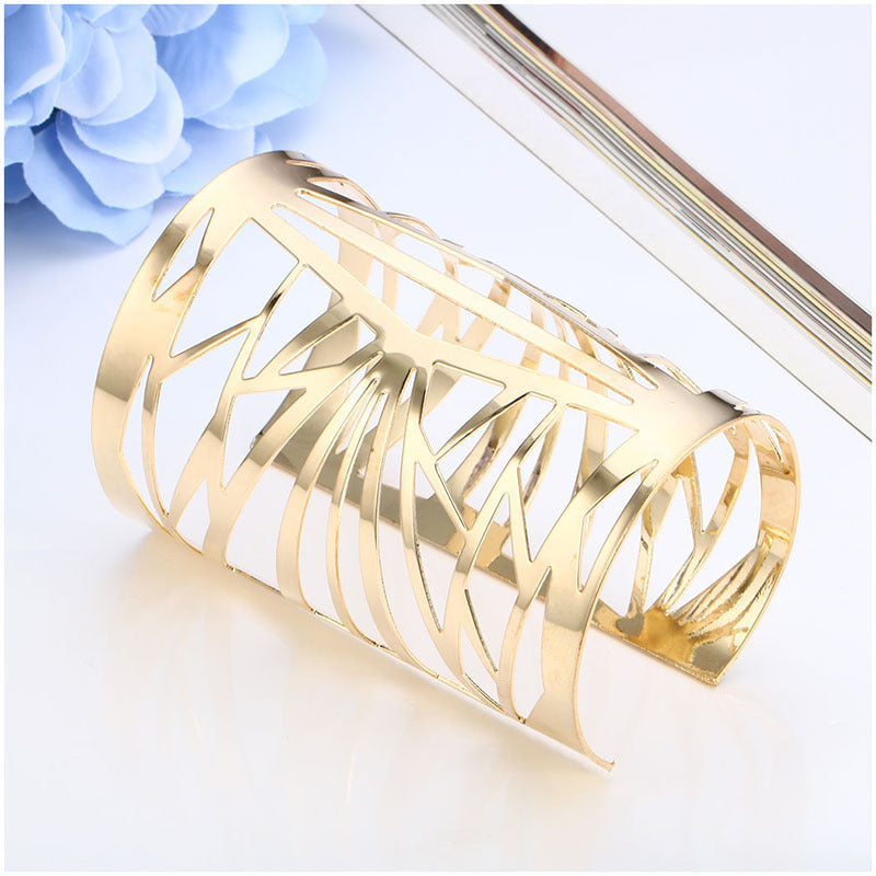 Unisex Metal Bracelet Geometric Wide Face Bangle Adjustable Opening Cuff Bracelet European Design Jewelry Fashion