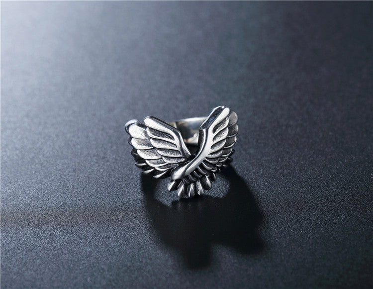 Personalized Retro Punk Wings Men's Titanium Steel Ring