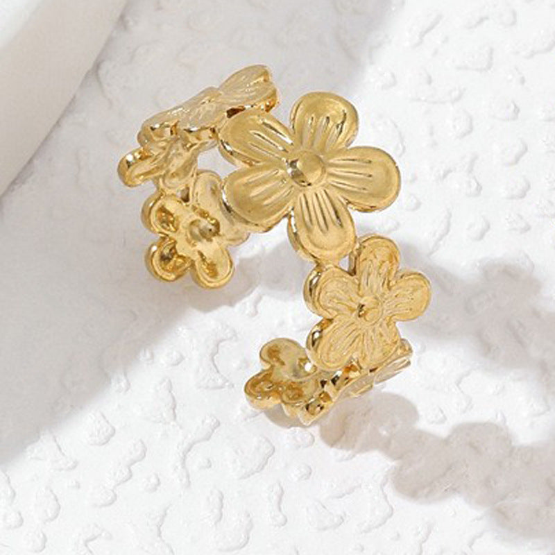 Womens Adjustable Open End Ring Stainless Steel Flower Butterfly Ginkgo Jewelry Fashion Flexible Electroplated