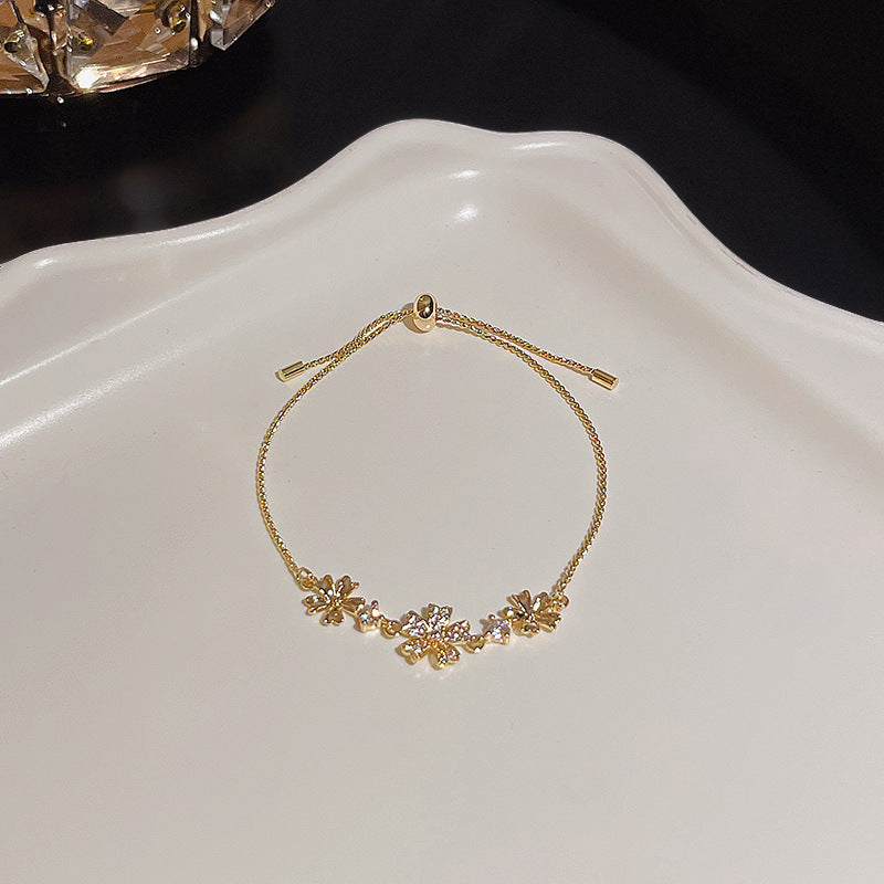 Womens Copper Bracelet With Zircon Flower Pearl Elegant Electroplated Bracelet Affordable Jewelry Gift For Her