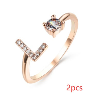 Womens Initial Letter Ring Adjustable Vintage Jewelry Zircon Accents Alloy Rhinestone Ring Perfect For Gifting