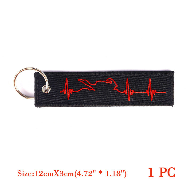 Embroidered Racing Design Keychain Polyester Key Ring American Theme Black Background Red Case For Car Display