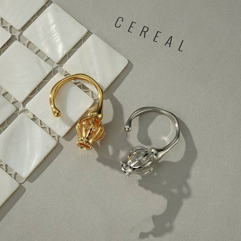 Women's Inlaid Zircon Ring European Geometric Lantern Ring Gold Plated Ring Silver Plated Ring Fashion Jewelry for Her Elegant Ring Gift for Women