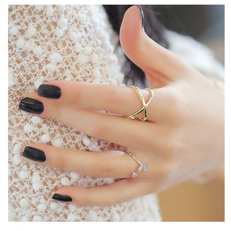 Electroplated Alloy Cross Ring Korean Crisscross Joint Fashion Ring Individual Packaging Trendy Statement Ring