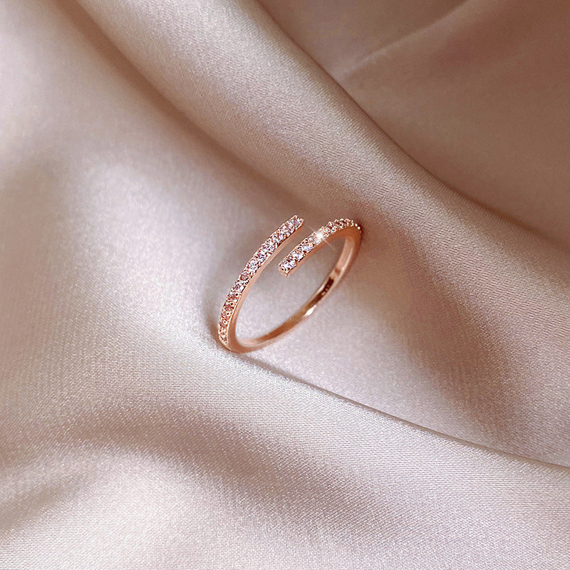 Womens Copper Ring With Zircon Inlaid Design Adjustable Open Ring Minimalist Fashion Jewelry For Everyday Elegance