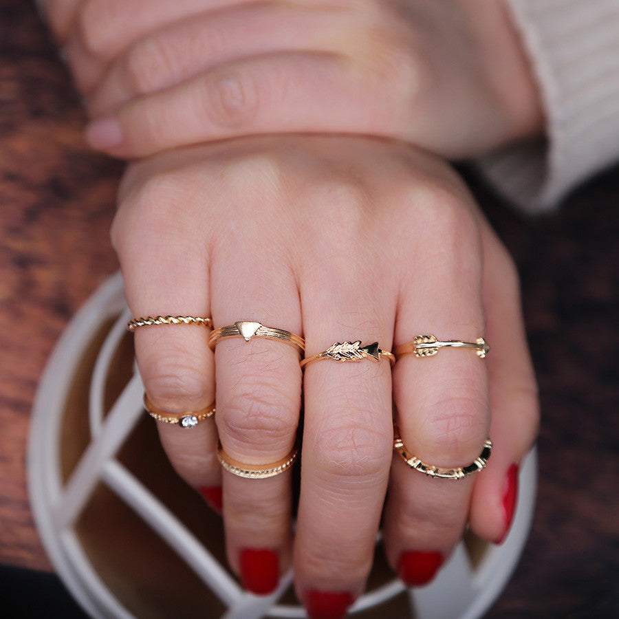 Geometric Alloy Rings Set Electroplated Artificial Gems Semi Precious Stones For Women Elegant Everyday Jewelry