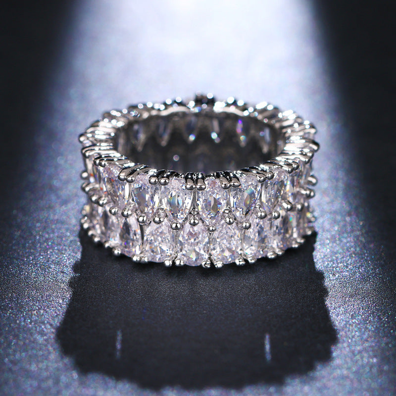 Double Row Zircon Ring Silver Plated Copper for Women Elegant Jewelry Sizes 6 7 8 9 Hypoallergenic Glint Shine