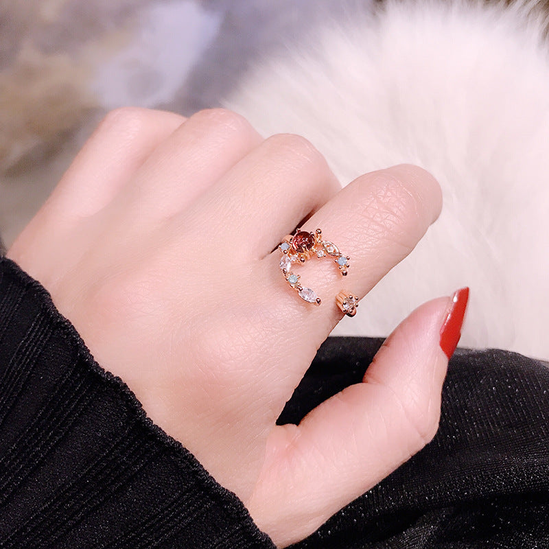 Small Flower Moon Ring With Heart Crystal Flower for Index Finger Women Jewelry Elegant Everyday Jewelry Gifts