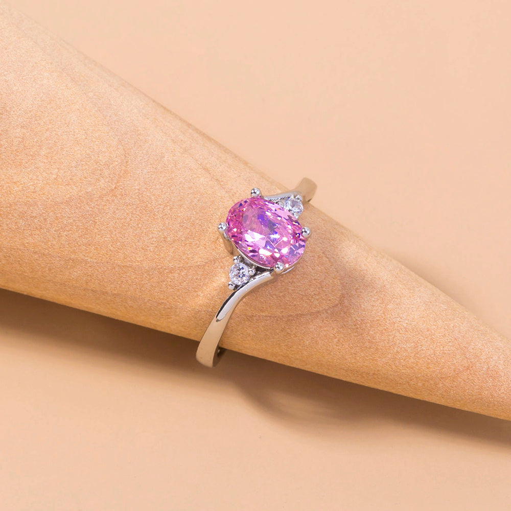 Womens Adjustable Ring Pink Zircon European Design Copper Electroplated Micro Inlaid Ring For Her Elegant Style