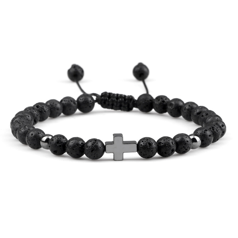 Unisex Hand Woven Bracelet With Cross Pendant Beads Mixed Material Fashion Jewelry For Men Women Everyday Chic